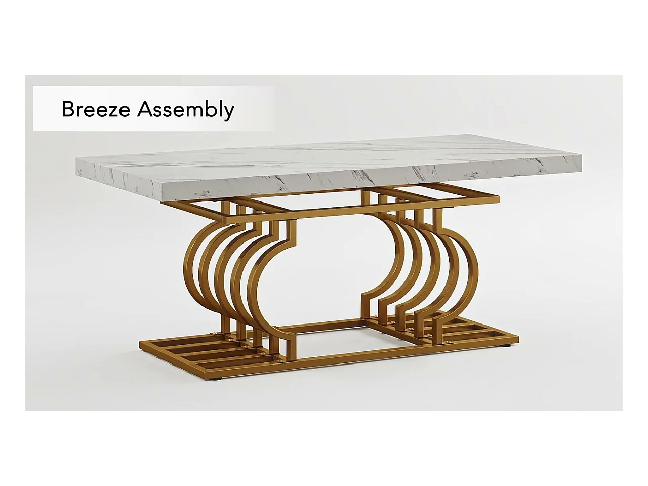 Moderne Niedertisch, Cocktailtisch aus Falschgranit mit geometrischem Bein, rechteckiger Sofazusatztisch, weiß und gold