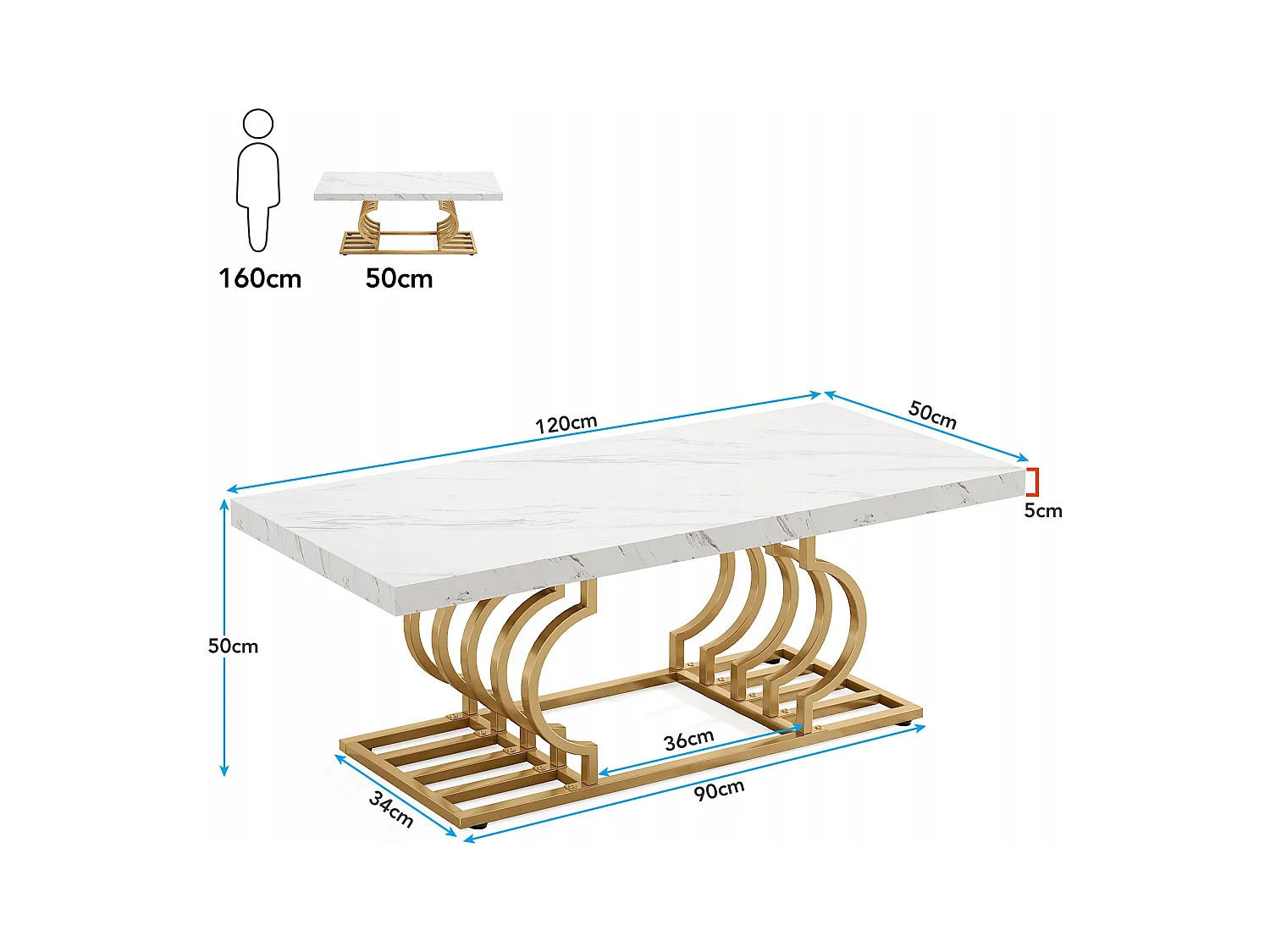Moderne Niedertisch, Cocktailtisch aus Falschgranit mit geometrischem Bein, rechteckiger Sofazusatztisch, weiß und gold