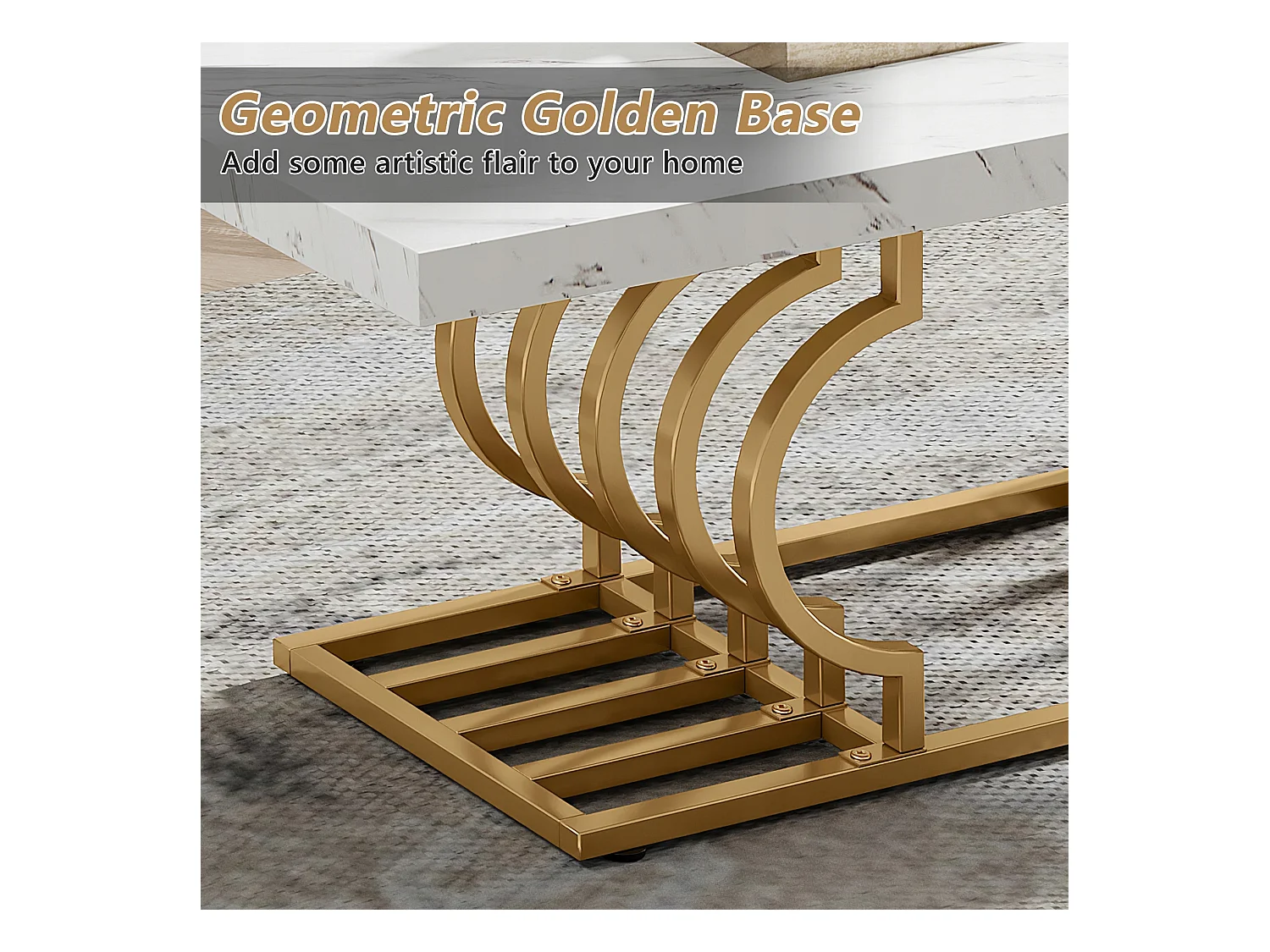 Moderne Niedertisch, Cocktailtisch aus Falschgranit mit geometrischem Bein, rechteckiger Sofazusatztisch, weiß und gold