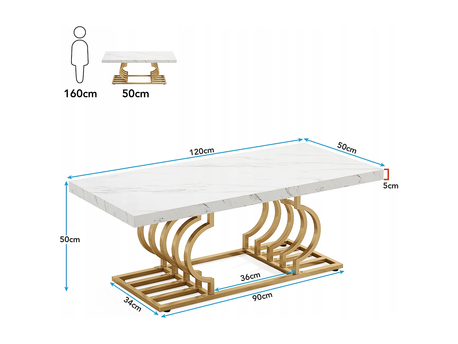 Moderne Niedertisch, Cocktailtisch aus Falschgranit mit geometrischem Bein, rechteckiger Sofazusatztisch, weiß und gold