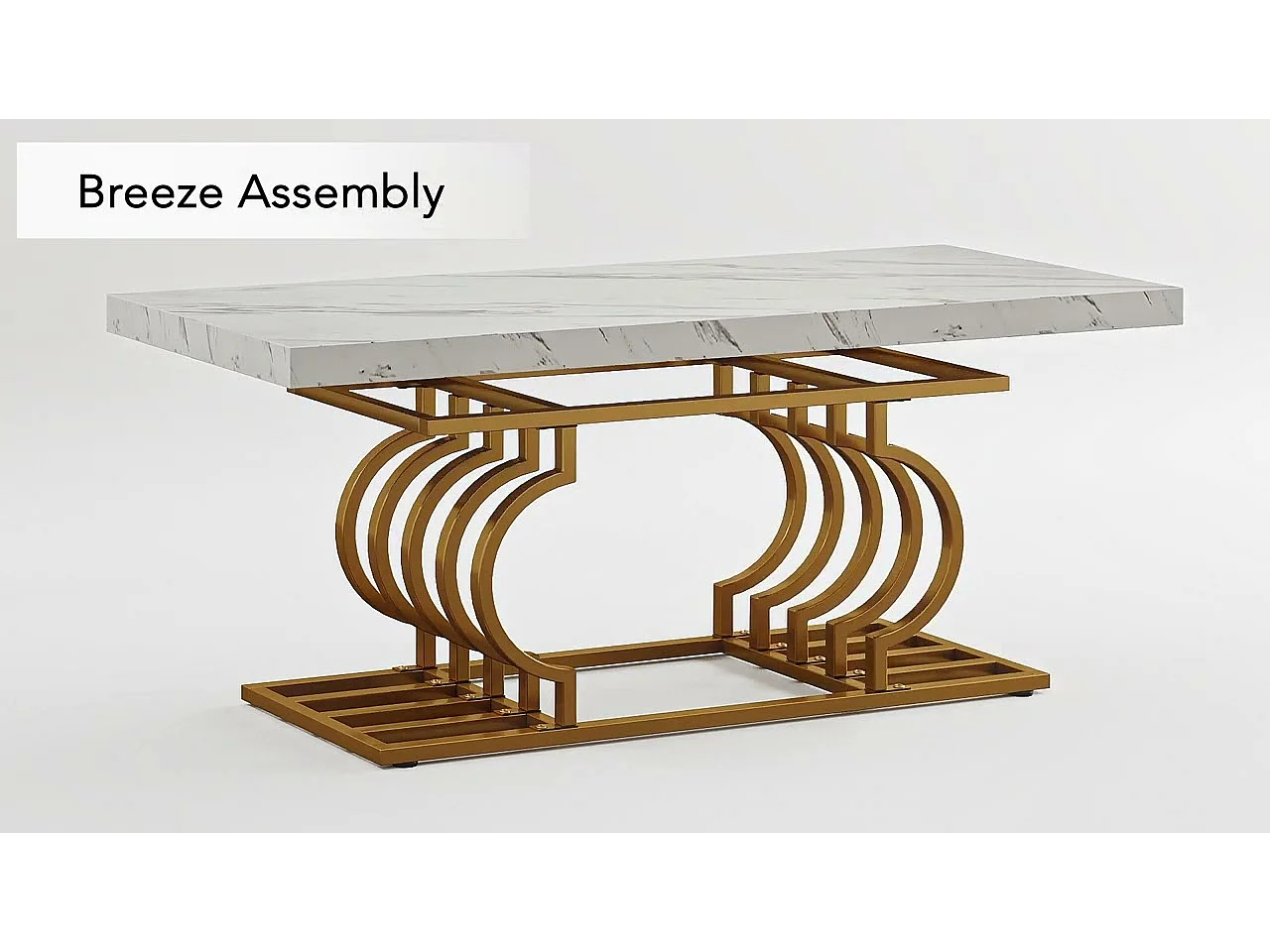 Moderne Niedertisch, Cocktailtisch aus Falschgranit mit geometrischem Bein, rechteckiger Sofazusatztisch, weiß und gold