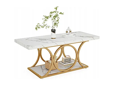 118 cm rektangulärt soffbord, konstmarmorfaner, moderna soffbord i 2 nivåer för vardagsrum