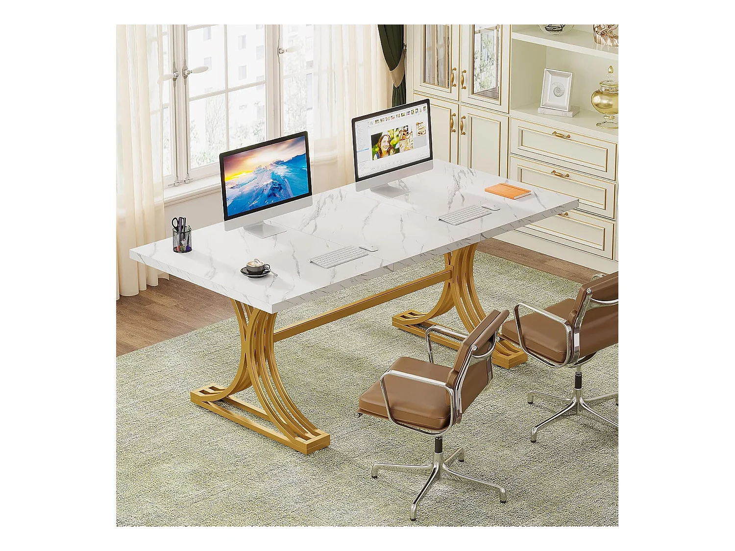 Bürotisch, 160 x 80 x 75 cm, moderner Bürotisch, PC-Arbeitstisch, Esstisch