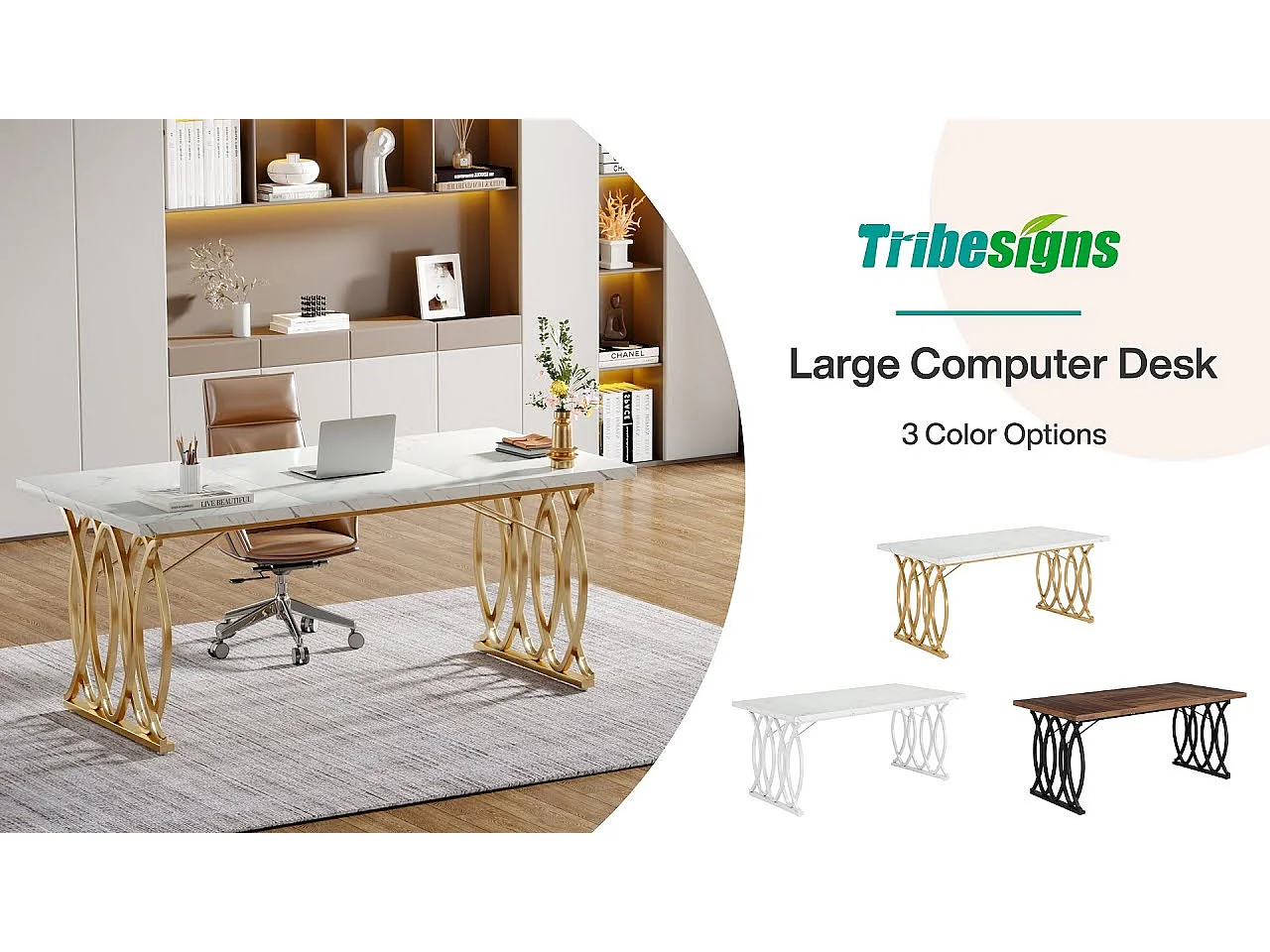 Scrivania per computer, tavolo da studio moderno da 160 cm, postazione di lavoro per PC, tavolo da pranzo con gambe dorate