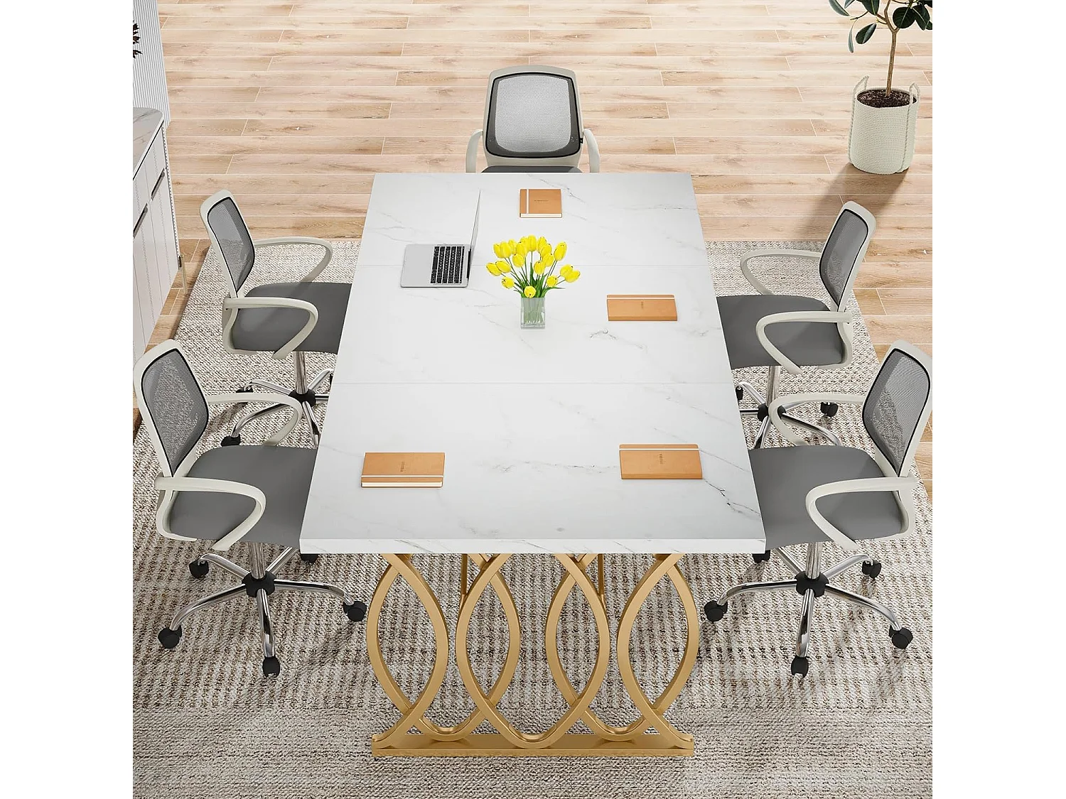 Scrivania per computer, tavolo da studio moderno da 160 cm, postazione di lavoro per PC, tavolo da pranzo con gambe dorate