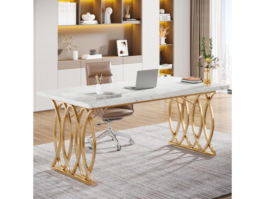 Tribesigns Bureau d'ordinateur, 160 cm Table de Bureau Informatique Table d'Étude Moderne PC Table de Travail Table de Salle à Manger avec Jambes d'or
