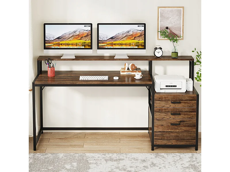 Bureau ergonomique avec tiroirs et support d'écran - 160 x 50 x 90 cm - Bureau ergonomique avec emplacement pour imprimante - Pour bureau à domicile