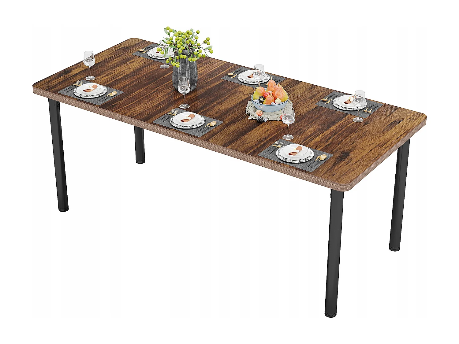 Table à manger de 180 cm avec pieds en métal épais, Grand bureau d'ordinateur, Table de travail pour l'écriture à domicile, le travail, le bureau à domicile, le salon, marron rustique