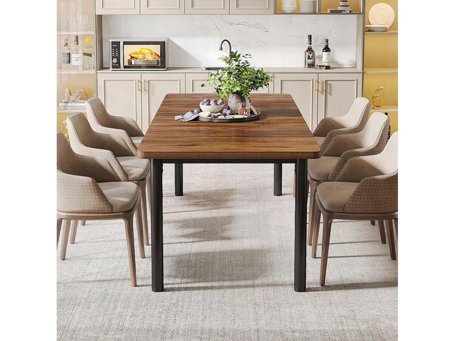 Table à manger de 180 cm avec pieds en métal épais, Grand bureau d'ordinateur, Table de travail pour l'écriture à domicile, le travail, le bureau à domicile, le salon, marron rustique