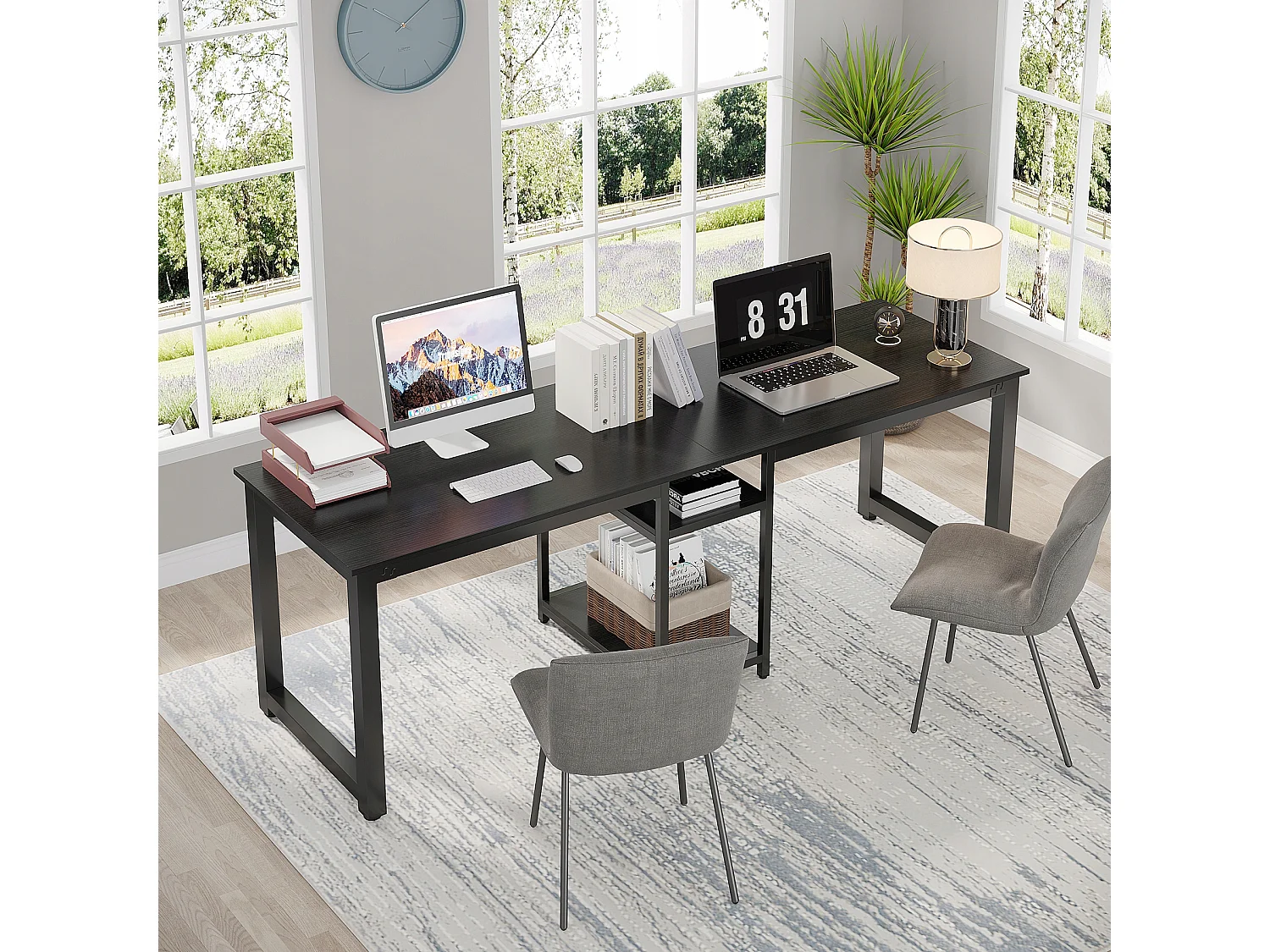 Scrivania doppia 200 cm, scrivania per computer extra lunga con