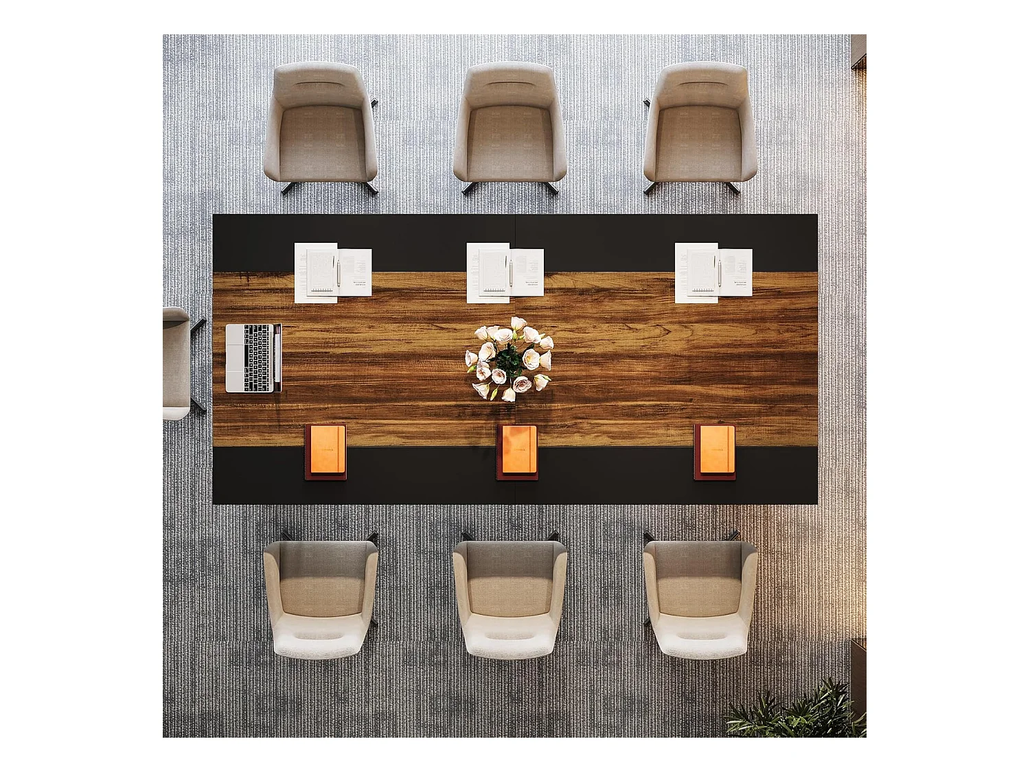 Bureau 200 cm pour 2 personnes avec structure géométrique solide en métal - Table de réunion ou de séminaire pour 8 à 10 personnes - Marron rustique