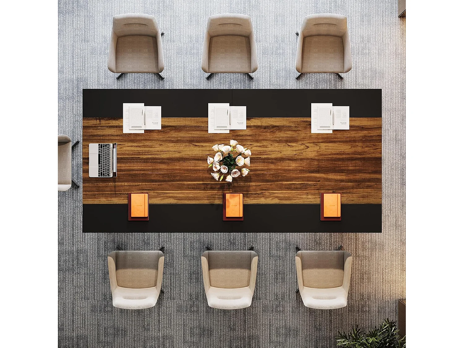 Bureau 200 cm pour 2 personnes avec structure géométrique solide en métal - Table de réunion ou de séminaire pour 8 à 10 personnes - Marron rustique