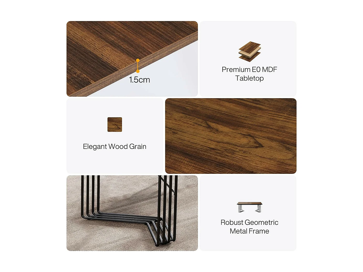 Bureau 200 cm pour 2 personnes avec structure géométrique solide en métal - Table de réunion ou de séminaire pour 8 à 10 personnes - Marron rustique