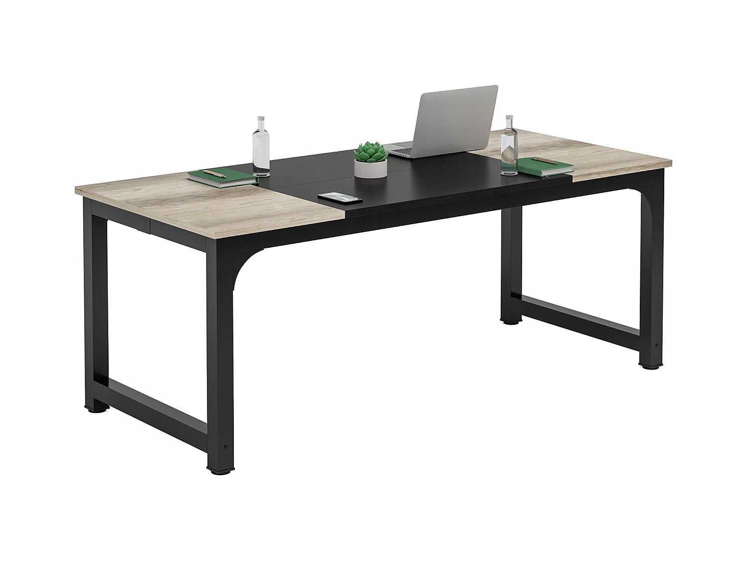 Scrivania per laptop, tavolo, scrivania da studio per telelavoro, postazione di lavoro per ufficio, camera da letto, facile da montare (grigio vintage/nero, 180 x 80 x 75 cm)