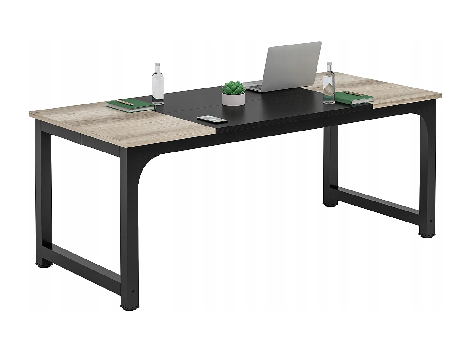 Laptop-Schreibtisch, Tisch, Arbeitszimmer-Schreibtisch für Telearbeit, Arbeitsplatz für Büro, Schlafzimmer, einfach aufzubauen (Vintage-Grau/Schwarz, 180 x 80 x 75 cm)