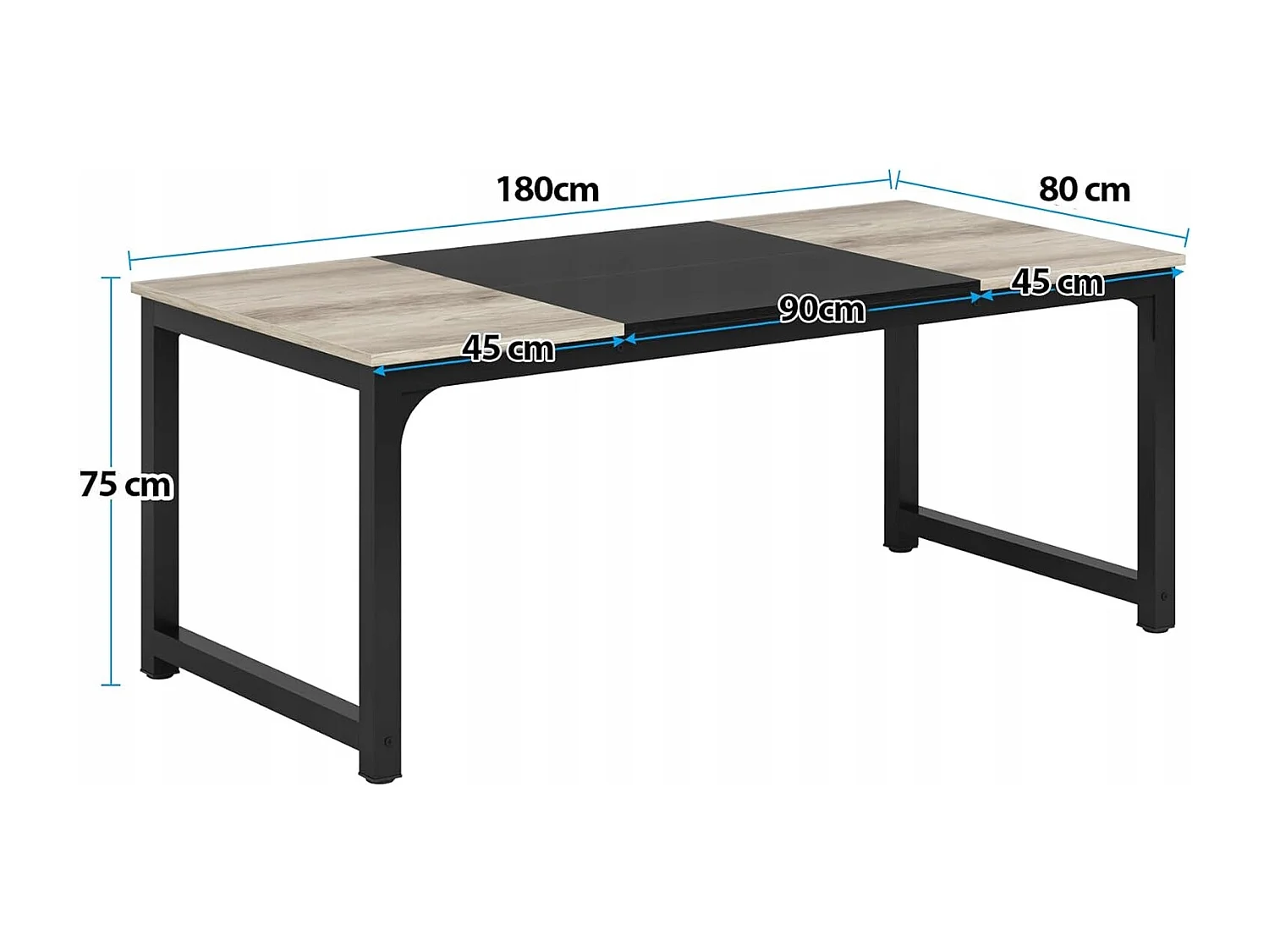 Laptop-Schreibtisch, Tisch, Arbeitszimmer-Schreibtisch für Telearbeit, Arbeitsplatz für Büro, Schlafzimmer, einfach aufzubauen (Vintage-Grau/Schwarz, 180 x 80 x 75 cm)