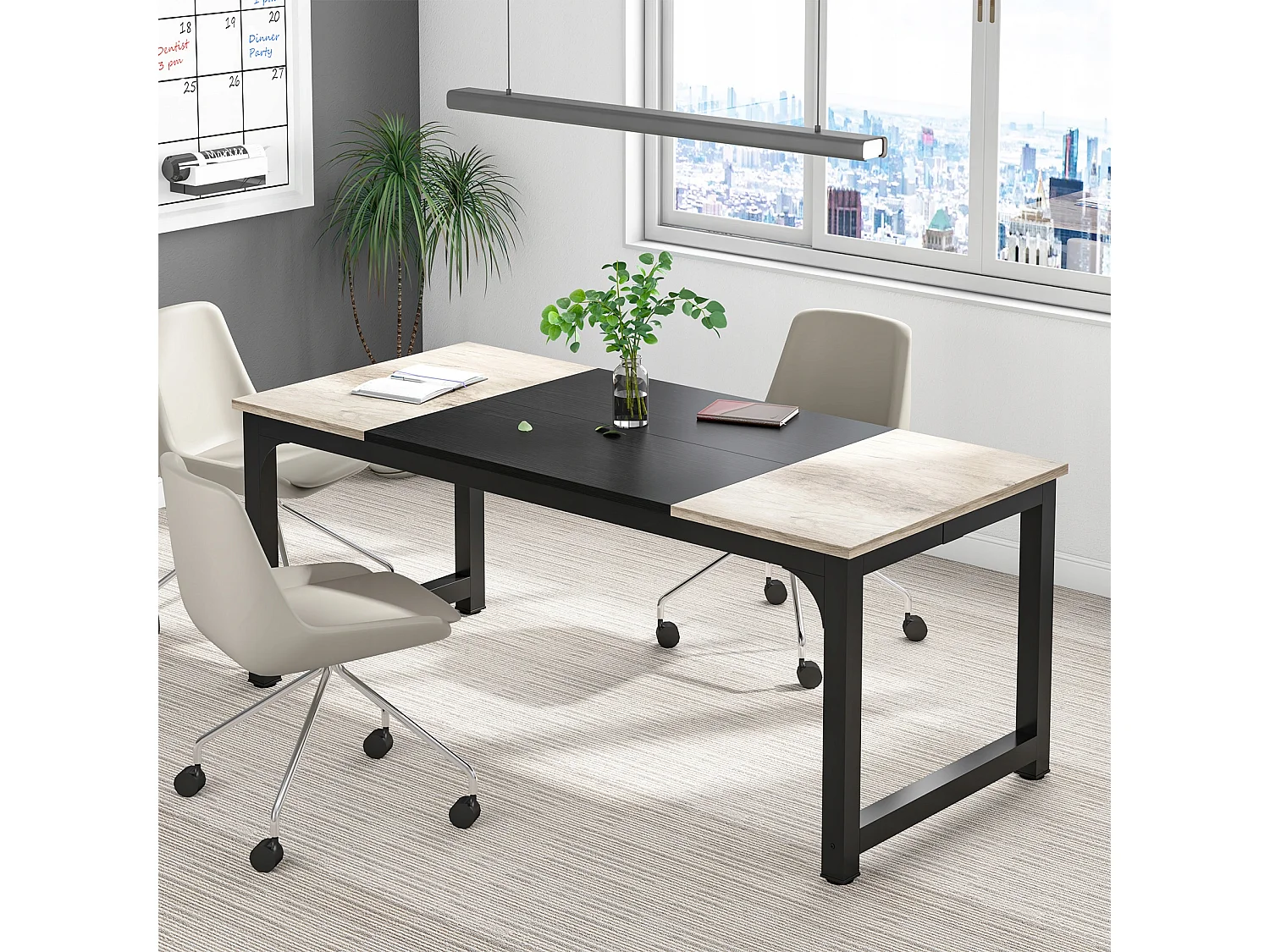 Laptop-Schreibtisch, Tisch, Arbeitszimmer-Schreibtisch für Telearbeit, Arbeitsplatz für Büro, Schlafzimmer, einfach aufzubauen (Vintage-Grau/Schwarz, 180 x 80 x 75 cm)