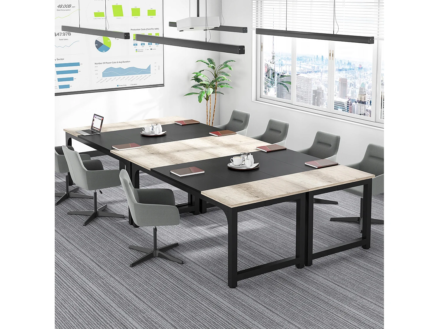 Laptop-Schreibtisch, Tisch, Arbeitszimmer-Schreibtisch für Telearbeit, Arbeitsplatz für Büro, Schlafzimmer, einfach aufzubauen (Vintage-Grau/Schwarz, 180 x 80 x 75 cm)