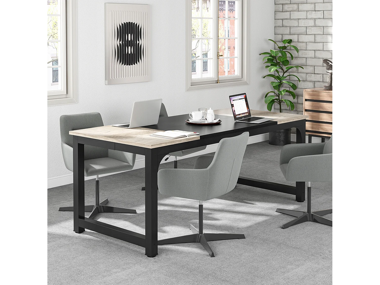 Bureau pour Ordinateur Portable,Table, Bureau d’étude pour Le télétravail, Poste de Travail (Gris Vintage/Noir, 180 x 80 x 75 cm)