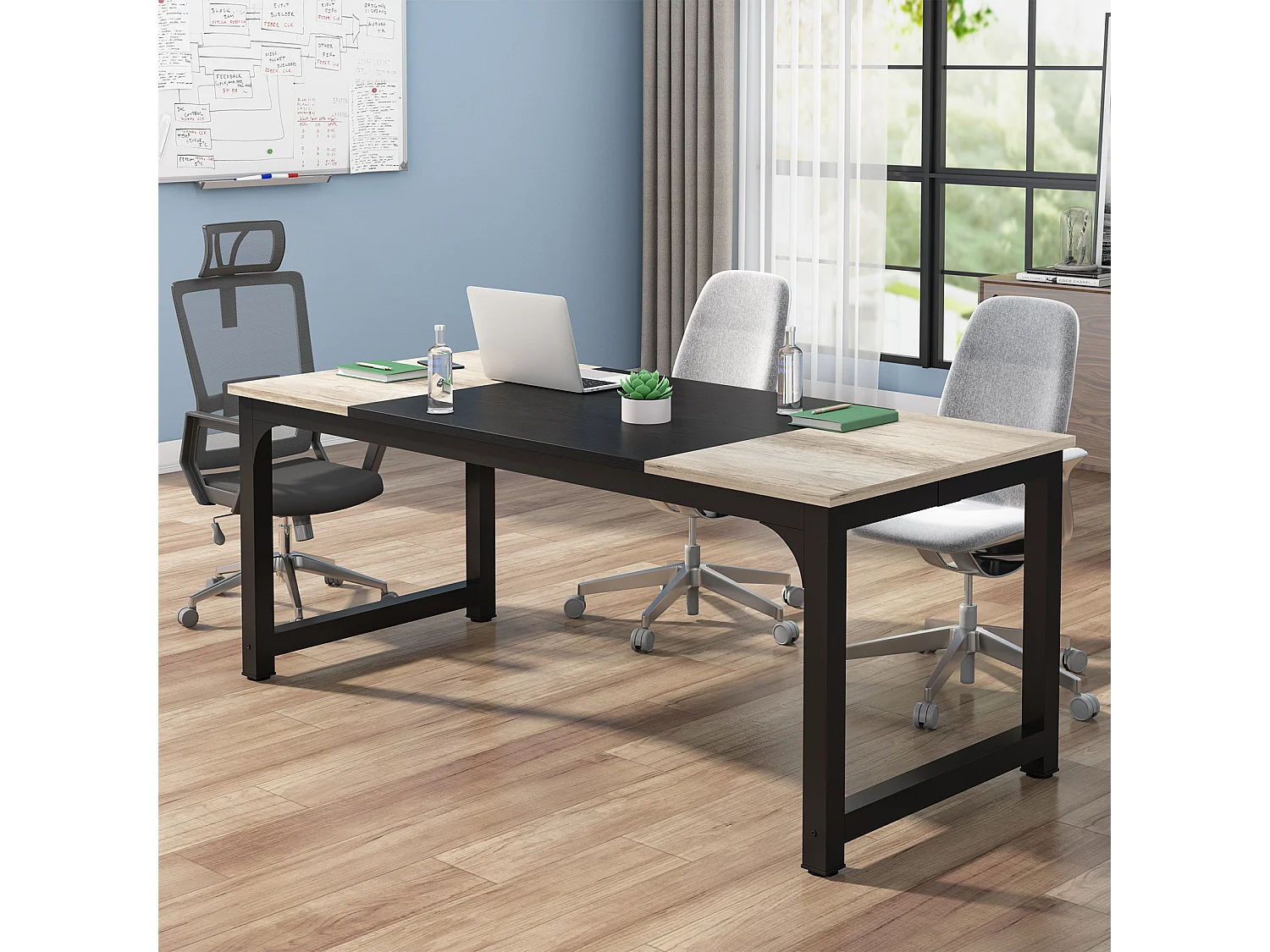 Bureau pour Ordinateur Portable,Table, Bureau d’étude pour Le télétravail, Poste de Travail (Gris Vintage/Noir, 180 x 80 x 75 cm)