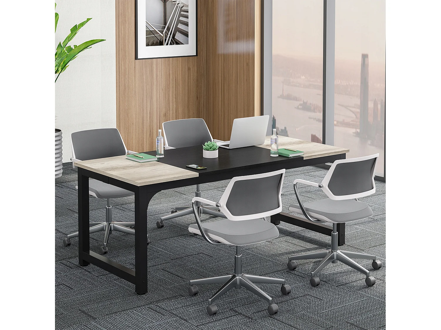 Bureau pour Ordinateur Portable,Table, Bureau d’étude pour Le télétravail, Poste de Travail (Gris Vintage/Noir, 180 x 80 x 75 cm)