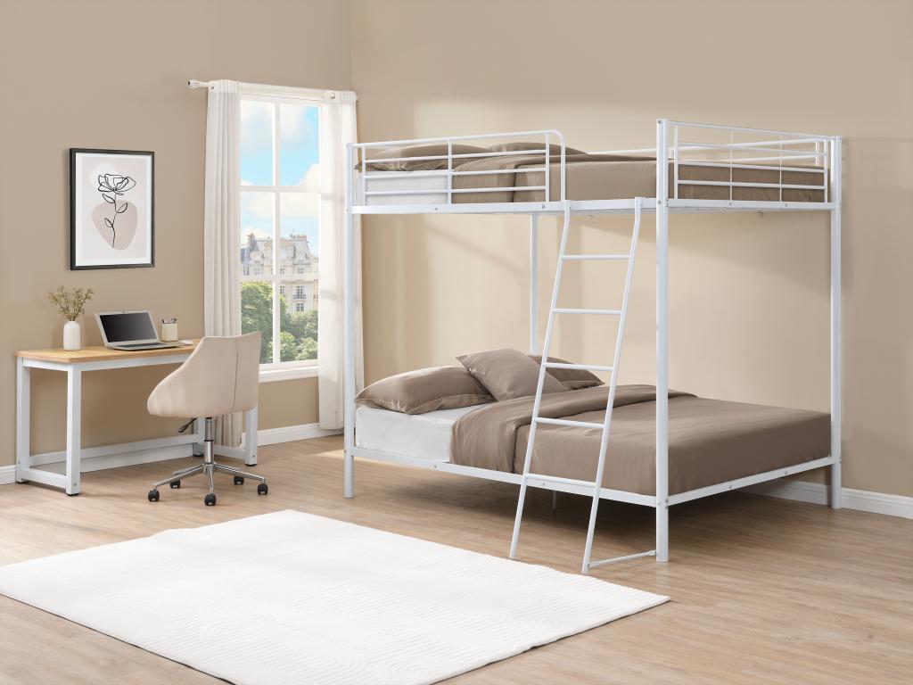 Etagenbett + Matratze - 2 x 140 x 190 cm - Metall - Weiß - GEMINI II günstig online kaufen