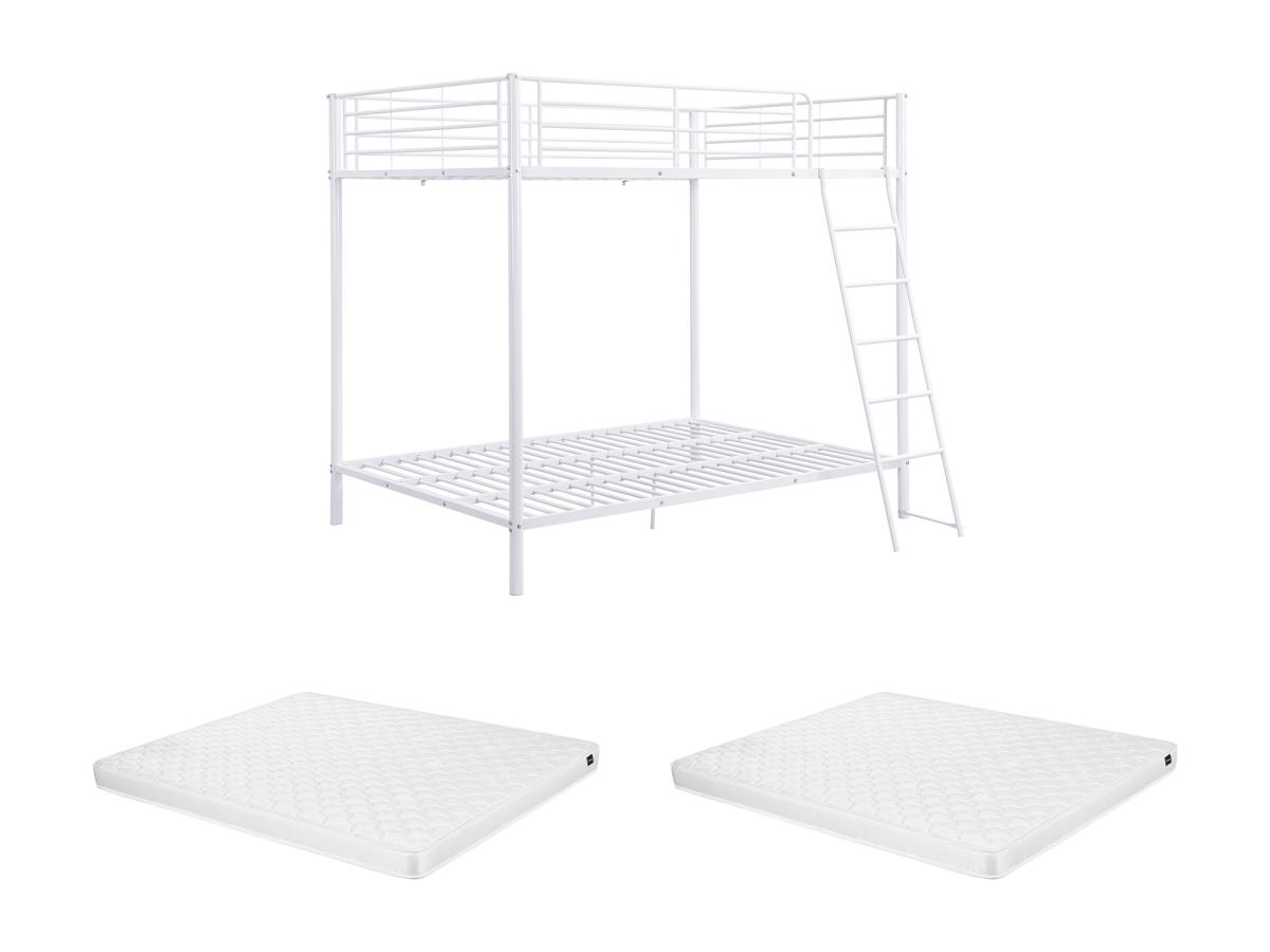 Etagenbett + Matratze - 2 x 140 x 190 cm - Metall - Weiß - GEMINI II günstig online kaufen