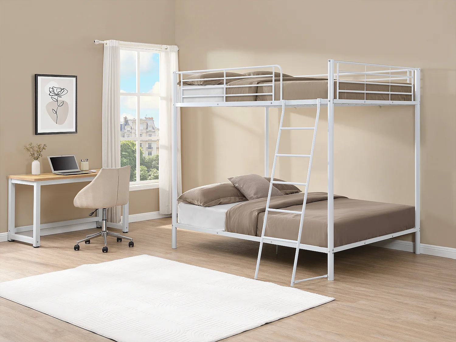 Lits superposés 2 x 140 x 190 cm - Métal - Blanc + Matelas - GEMINI II