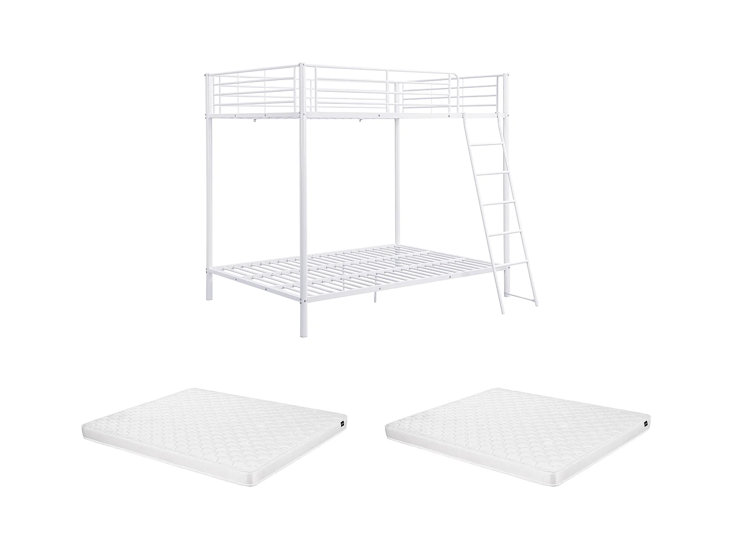 Etagenbett + Matratze - 2 x 140 x 190 cm - Metall - Weiß - GEMINI II