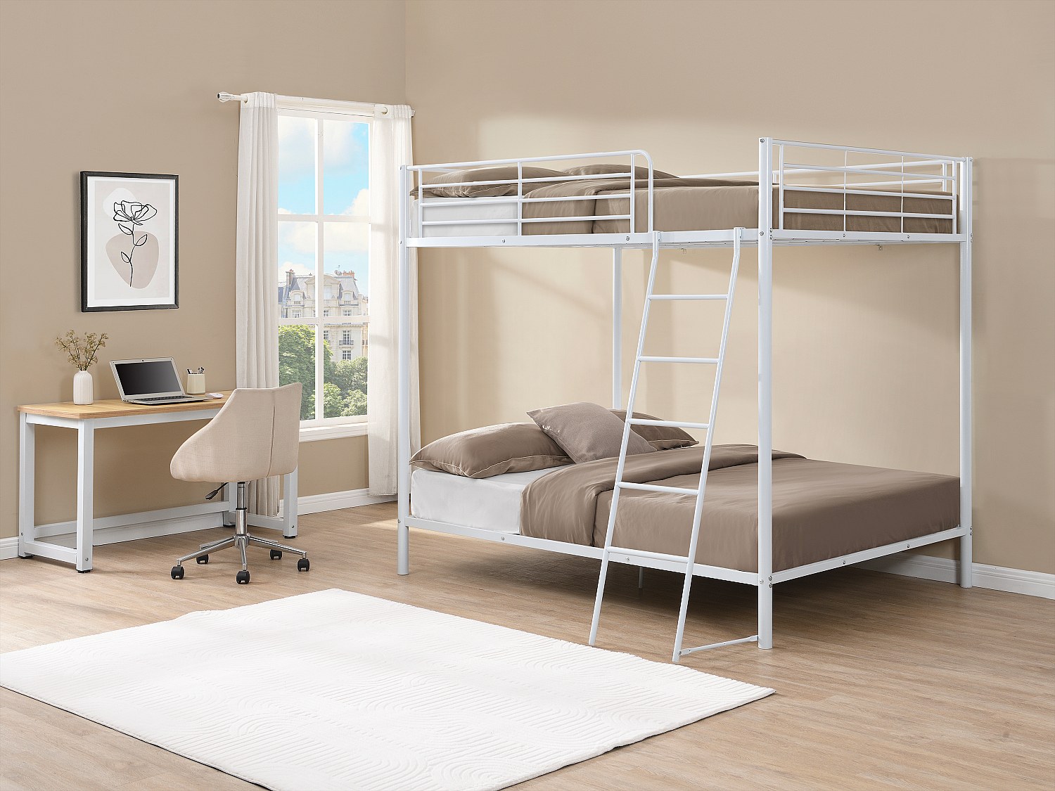 Etagenbett + Matratze - 2 x 140 x 190 cm - Metall - Weiß - GEMINI II günstig online kaufen