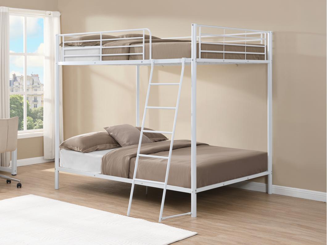 Lits superposés 2 x 140 x 190 cm - Métal - Blanc + Matelas - GEMINI II