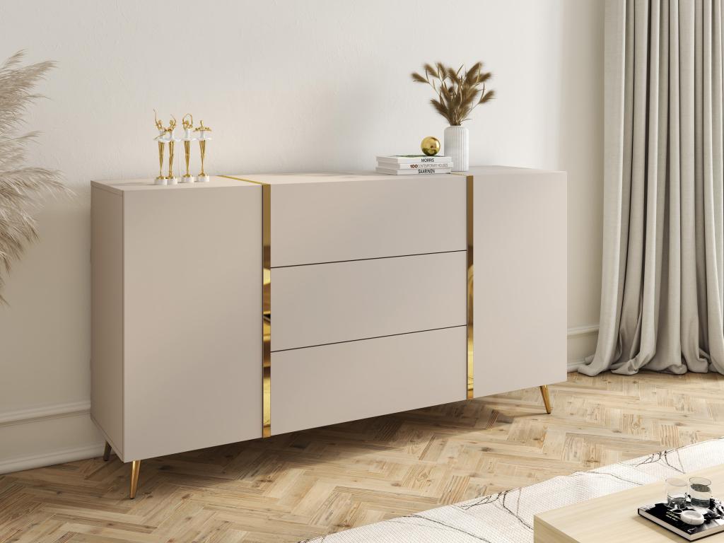 Sideboard mit 2 Türen & 3 Schubladen - Beige & Goldfarben - MARZIALO günstig online kaufen