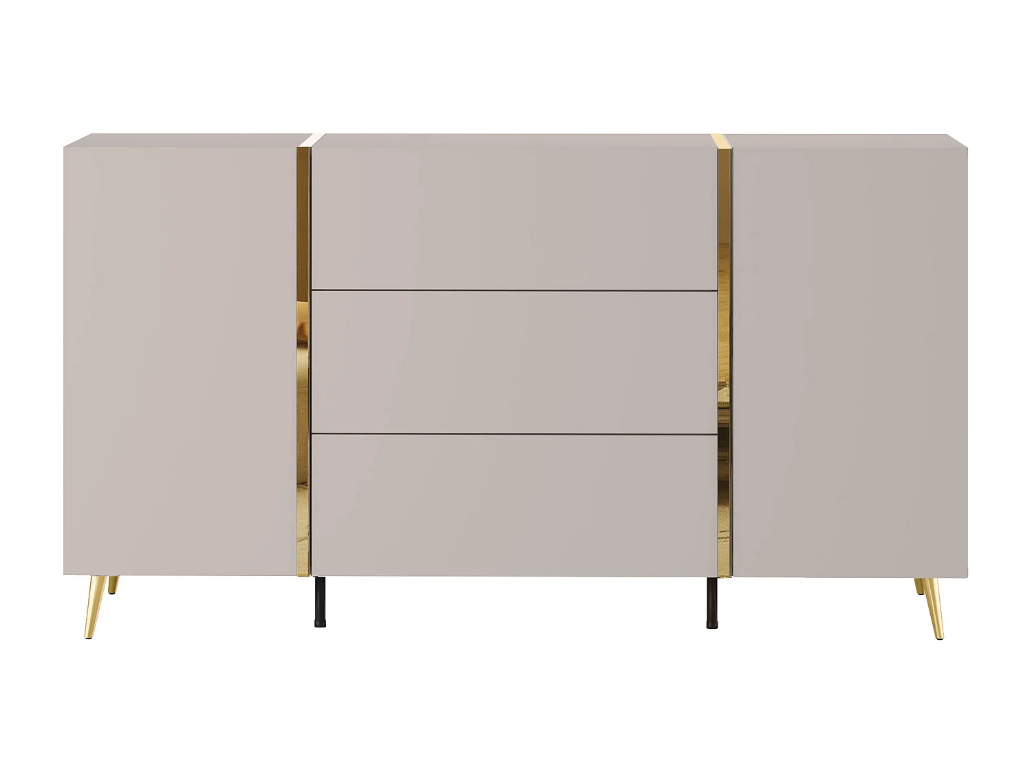 Skjenk med 2 dører og 3 skuffer - Beige og gyllen - MARZIALO