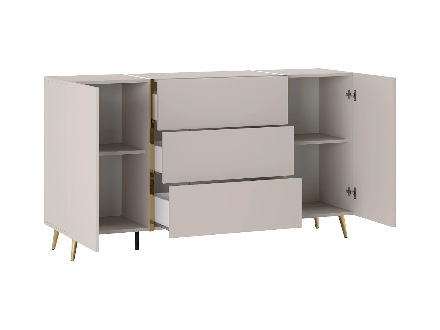 Sideboard mit 2 Türen & 3 Schubladen - Beige & Goldfarben - MARZIALO