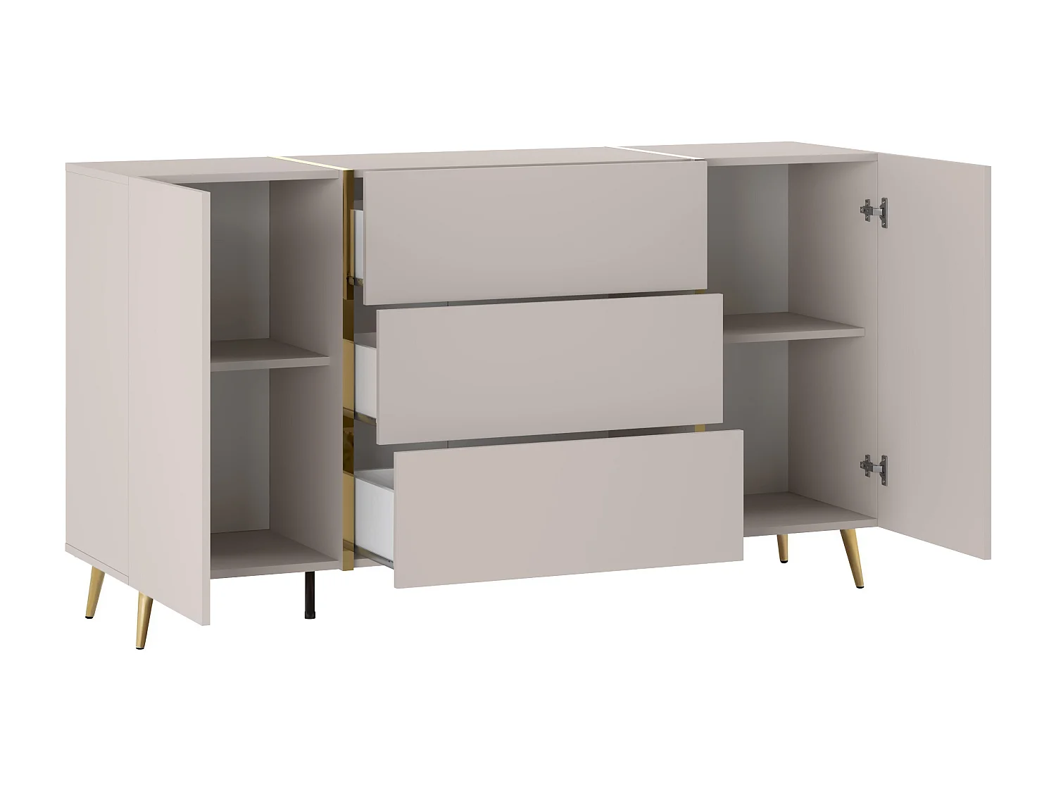 Buffet avec 2 portes et 3 tiroirs - Beige et Doré - MARZIALO
