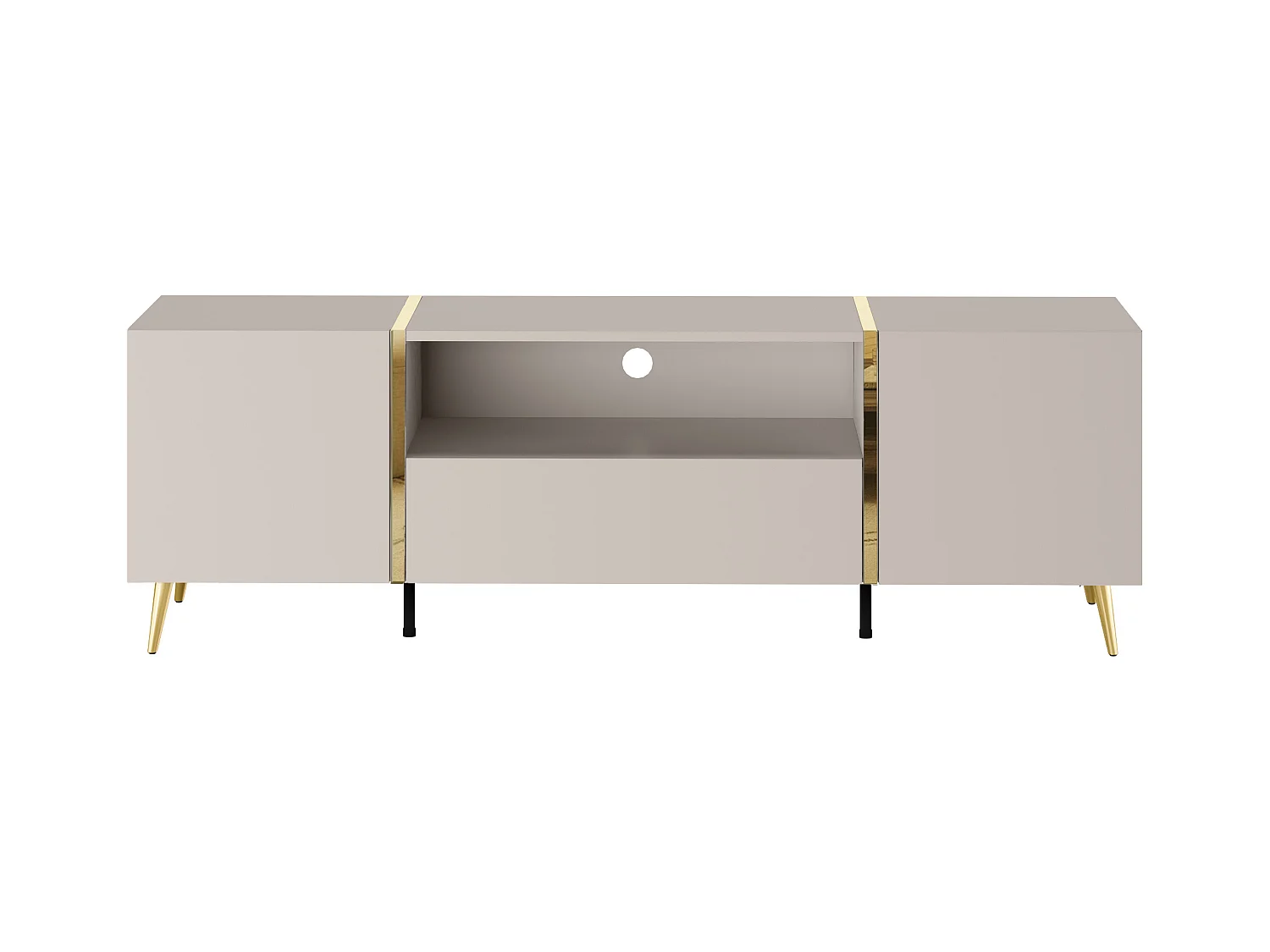 TV-møbel med 2 dører, 1 skuff og 1 åpen hylle - Beige og gyllen - MARZIALO