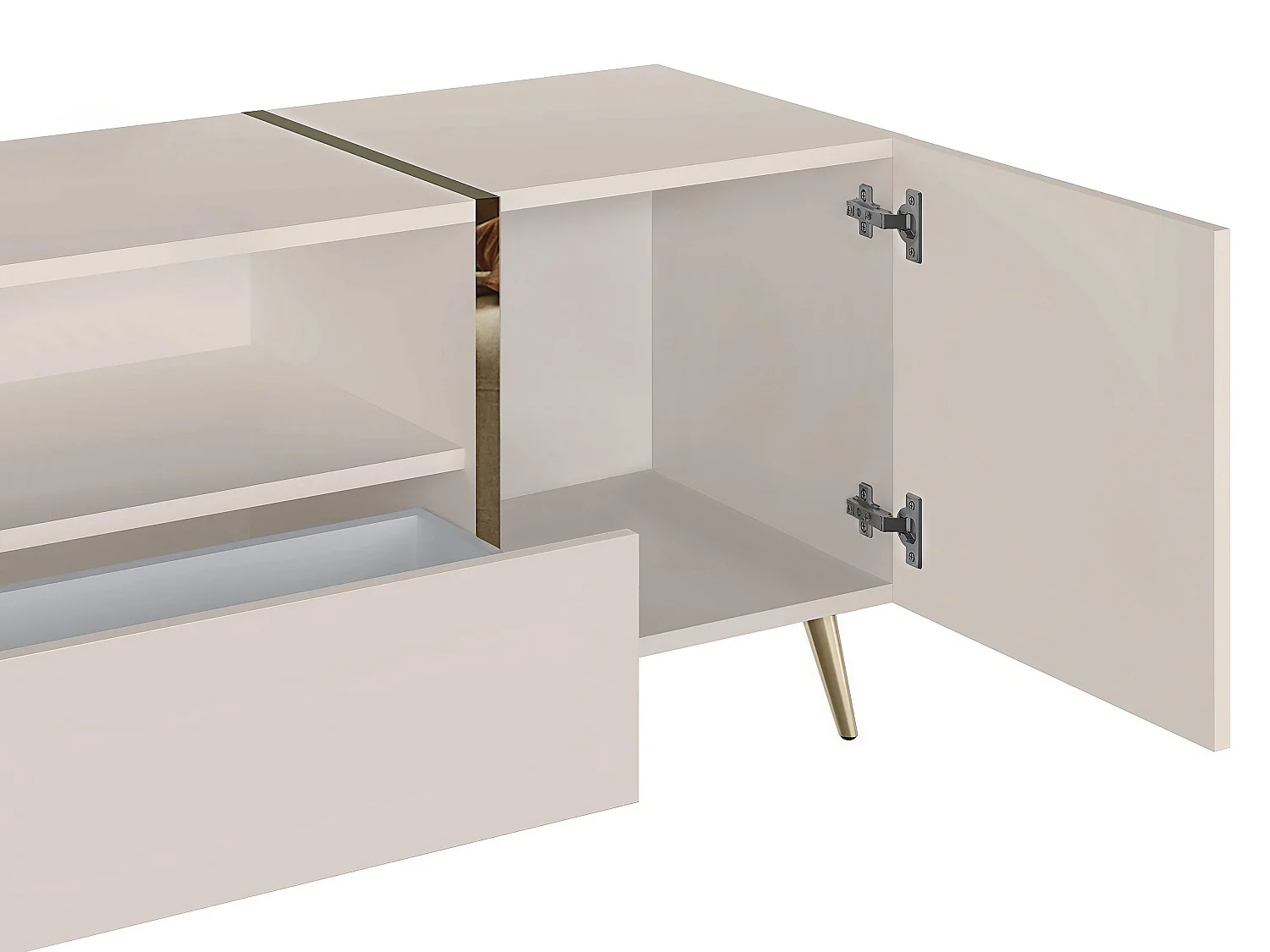 TV-møbel med 2 dører, 1 skuff og 1 åpen hylle - Beige og gyllen - MARZIALO