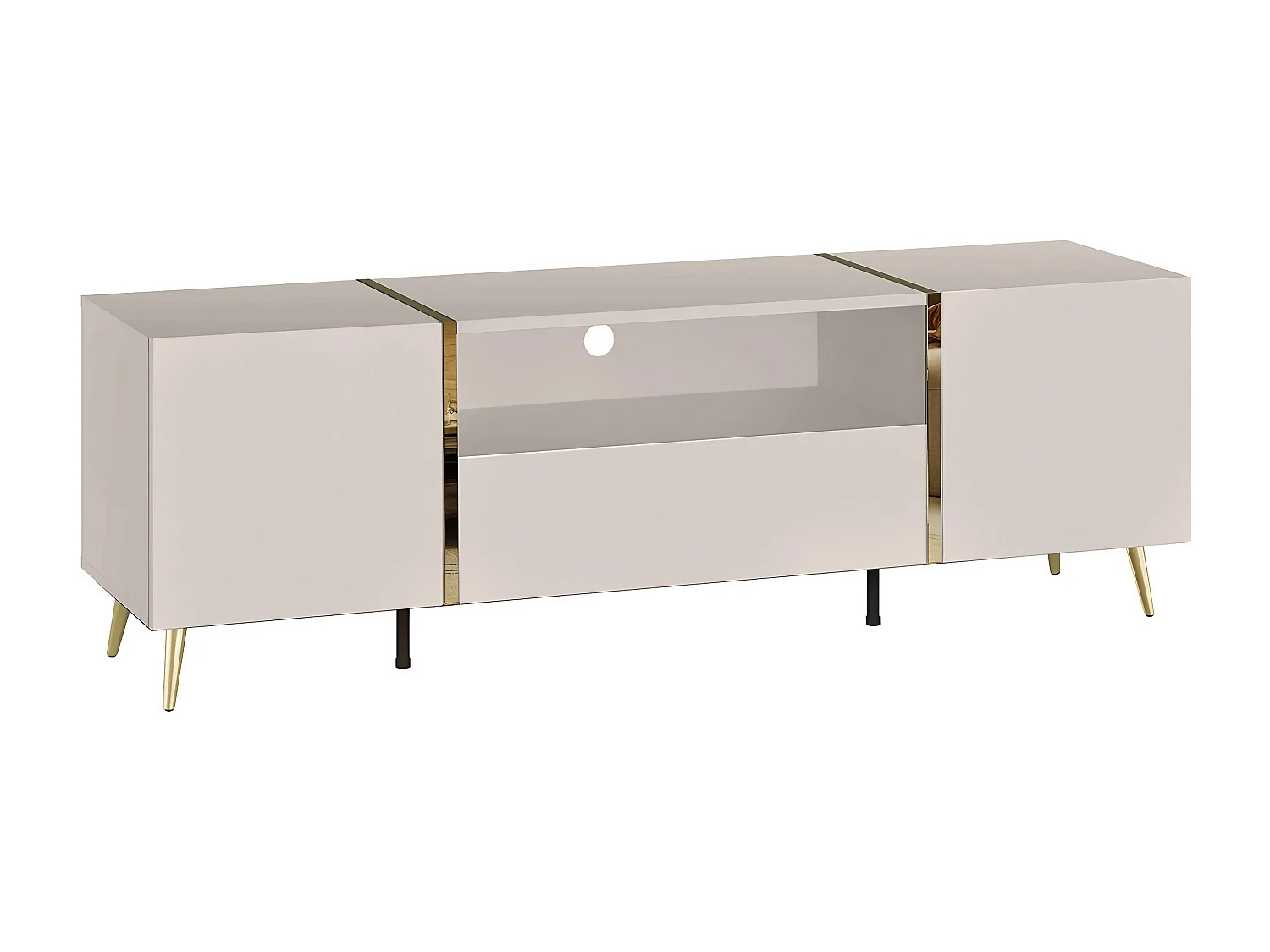 TV-møbel med 2 dører, 1 skuff og 1 åpen hylle - Beige og gyllen - MARZIALO