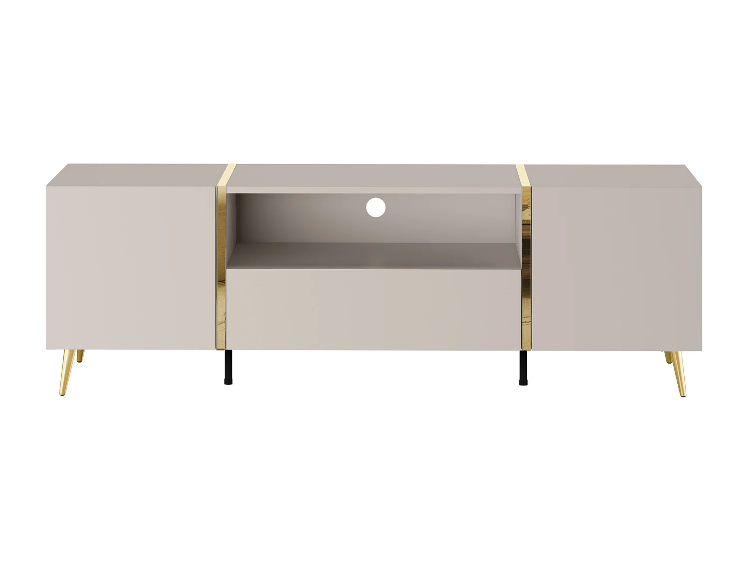 Móvel de TV com 2 portas, 1 gaveta e 1 nicho bege e dourado - MARZIALO