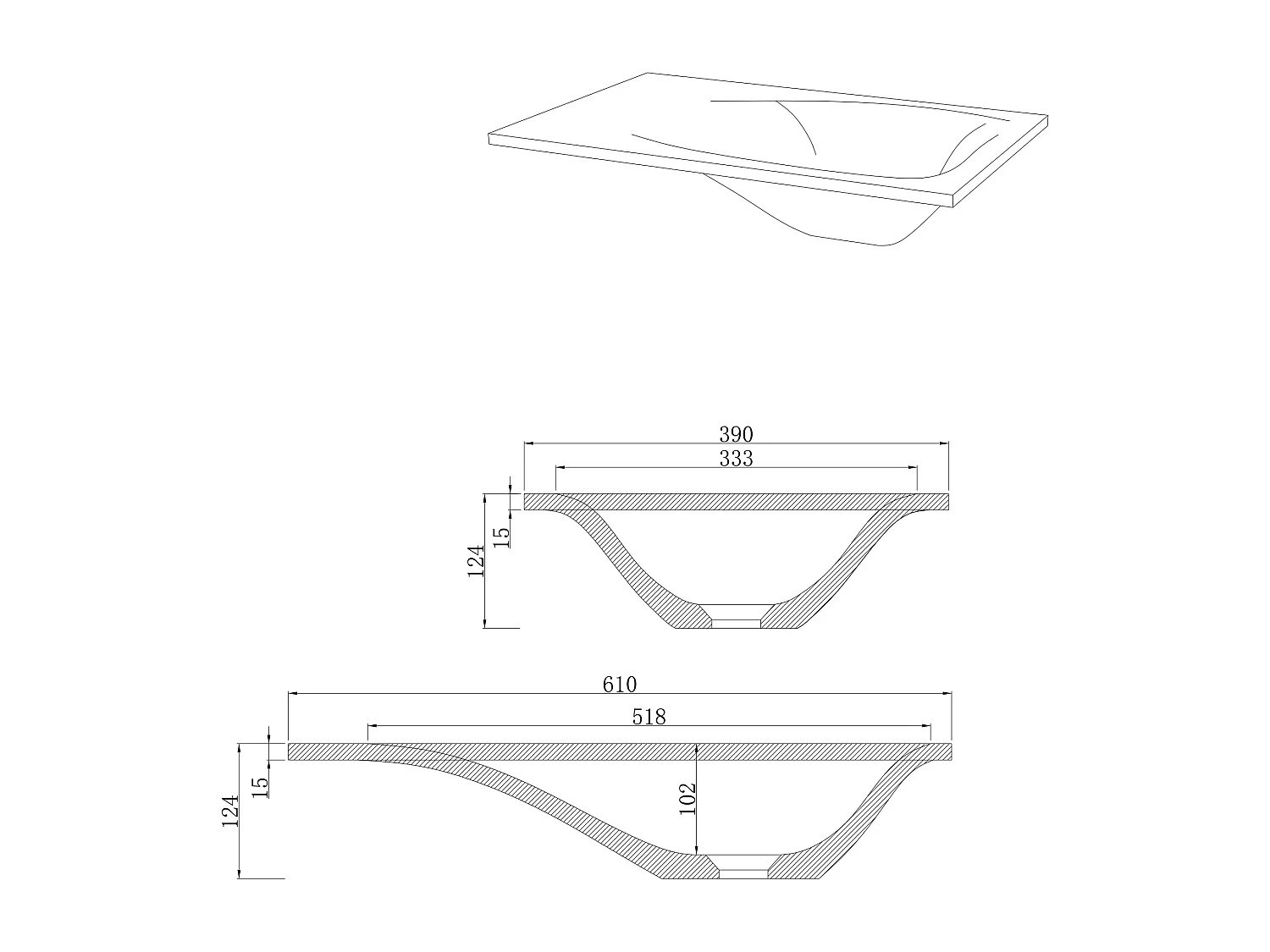 Umywalka prostokątna z betonu i stali nierdzewnej - Szary i czarny - szer. 61 x wys. 39 cm - TICINO