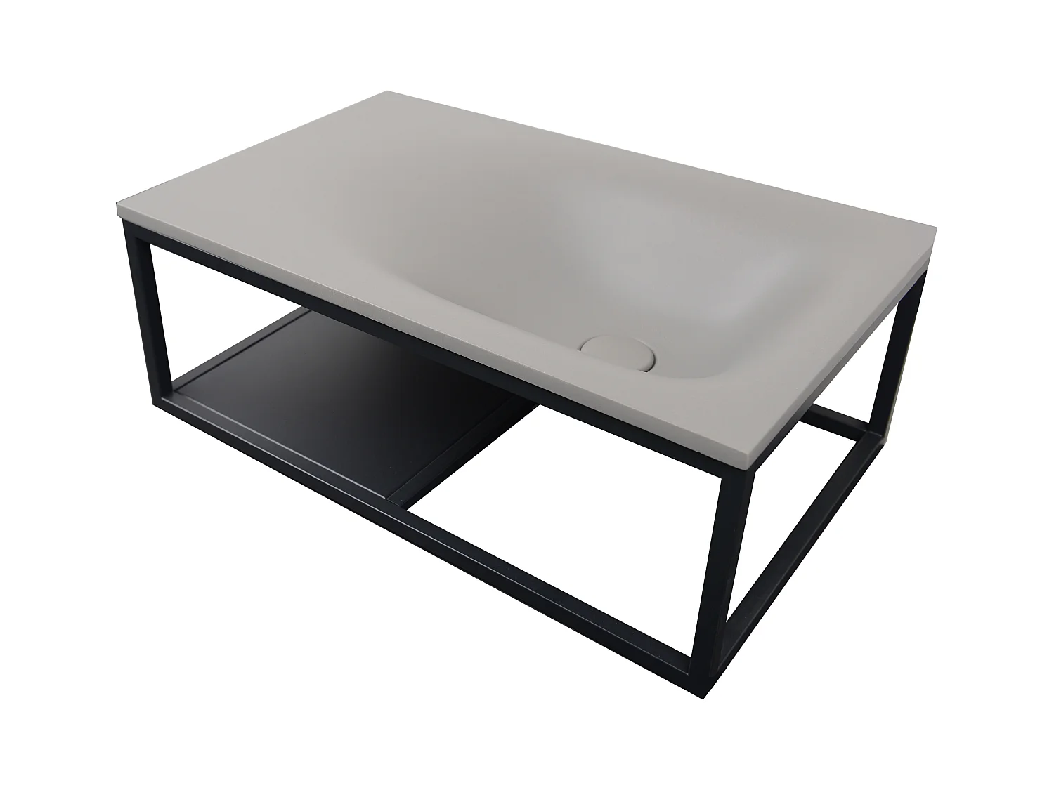 Lavabo rectangular de hormigón y acero inoxidable - Gris y negro - L61 x Alt. 39 cm - TICINO