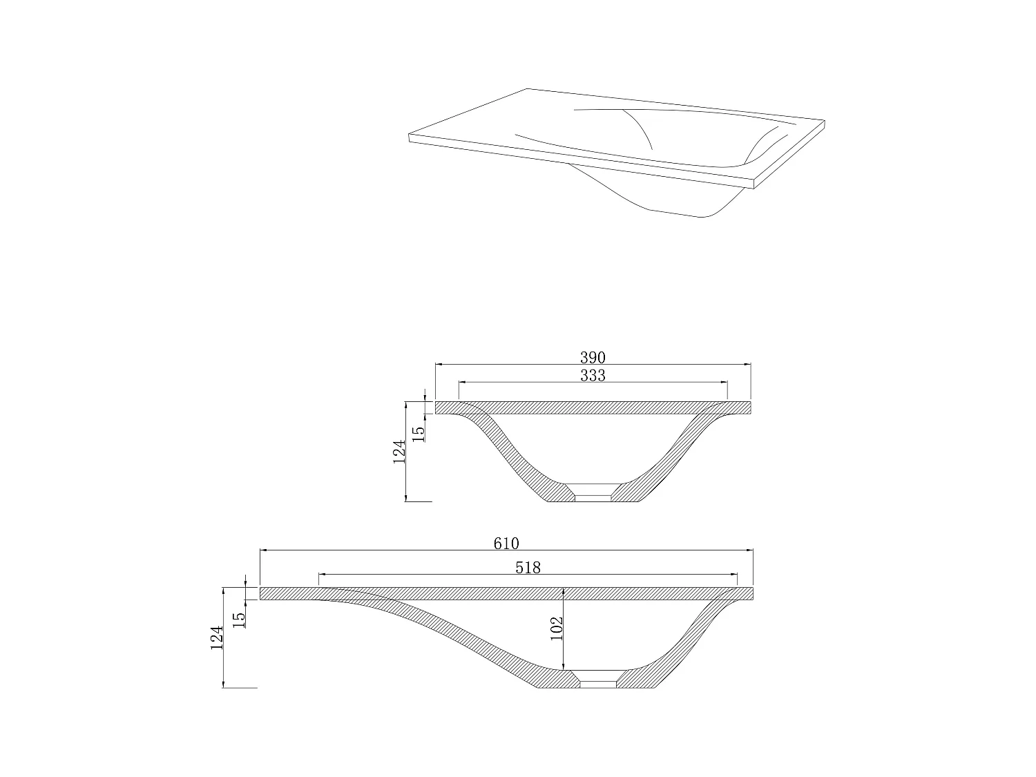 Lavabo rectangular de hormigón y acero inoxidable - Gris y negro - L61 x Alt. 39 cm - TICINO