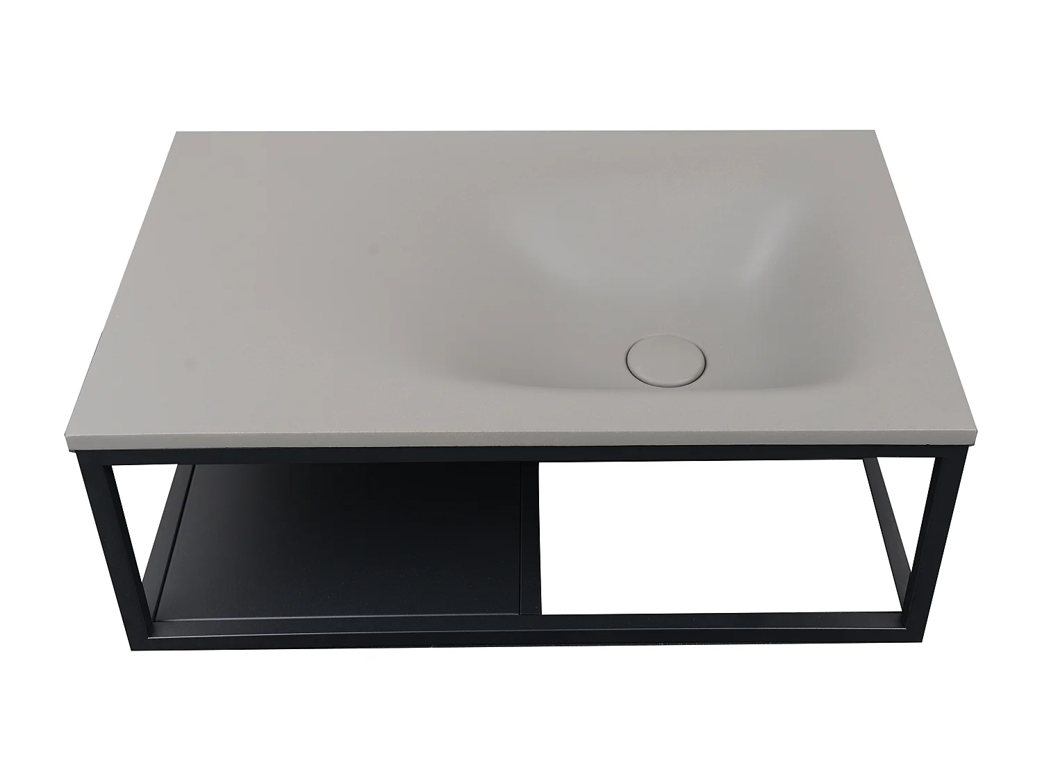 Tampo de lavatório retangular em cimento e aço inoxidável cinza e preto C60 x A39 cm - TICINO