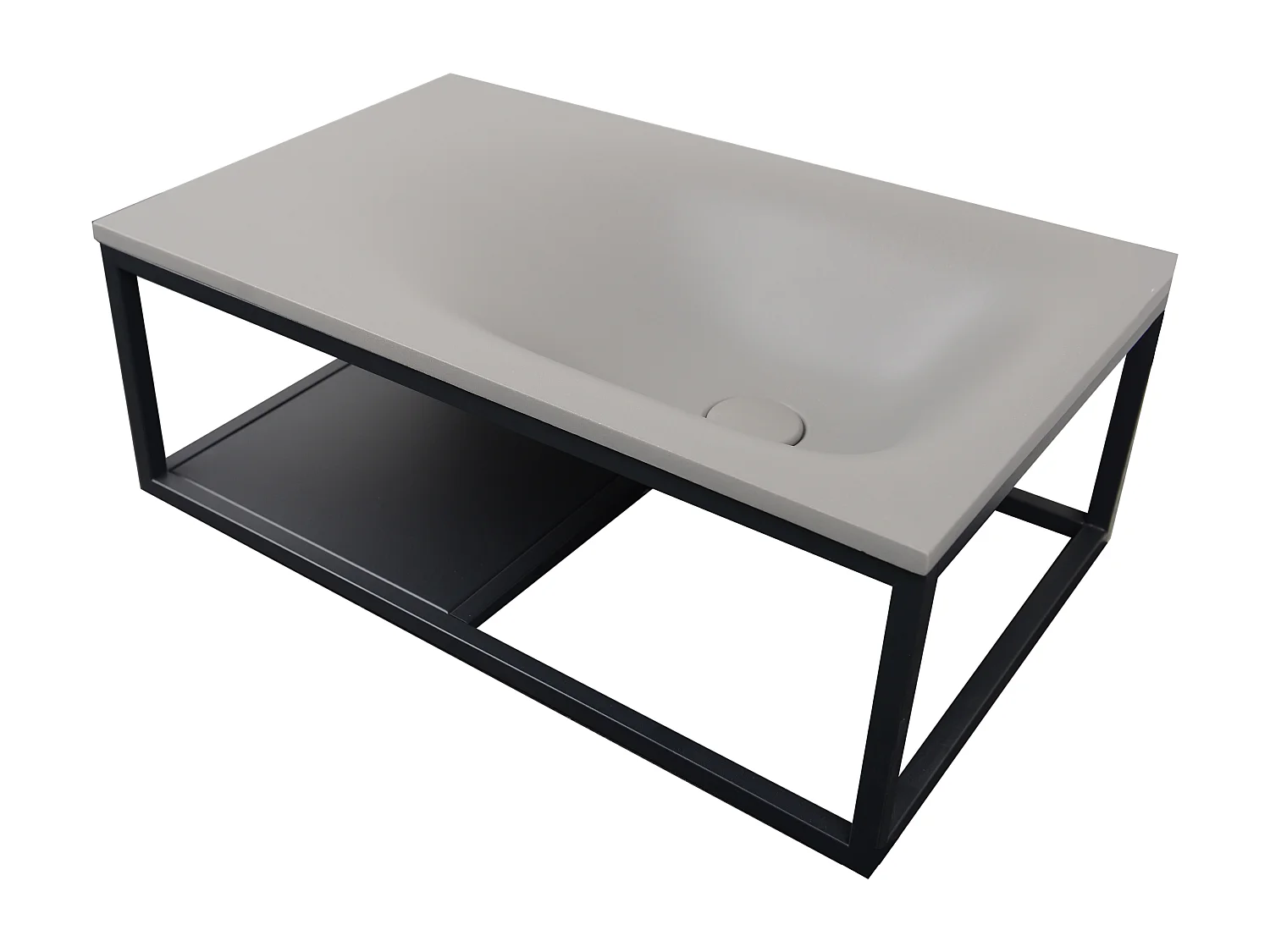 Tampo de lavatório retangular em cimento e aço inoxidável cinza e preto C60 x A39 cm - TICINO