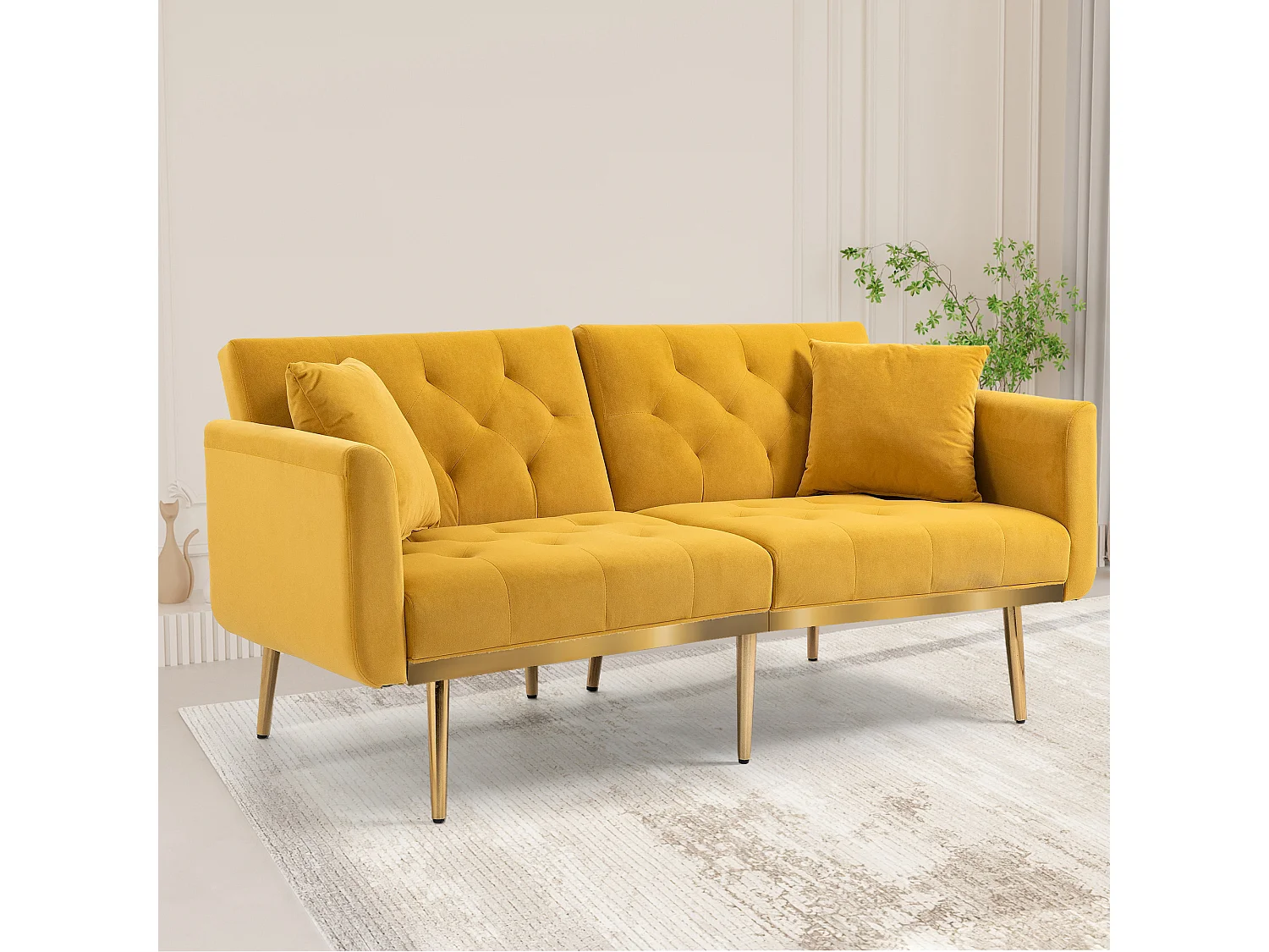 Canapé Doux En Velours，3 Places Convertible，support En Métal Robuste，pour Salon Ou Petite Espace