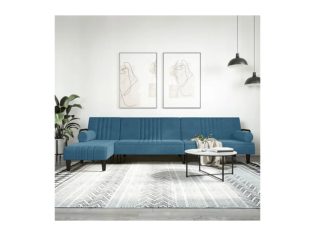 Canapé-lit en forme de L bleu 260x140x70 cm velours