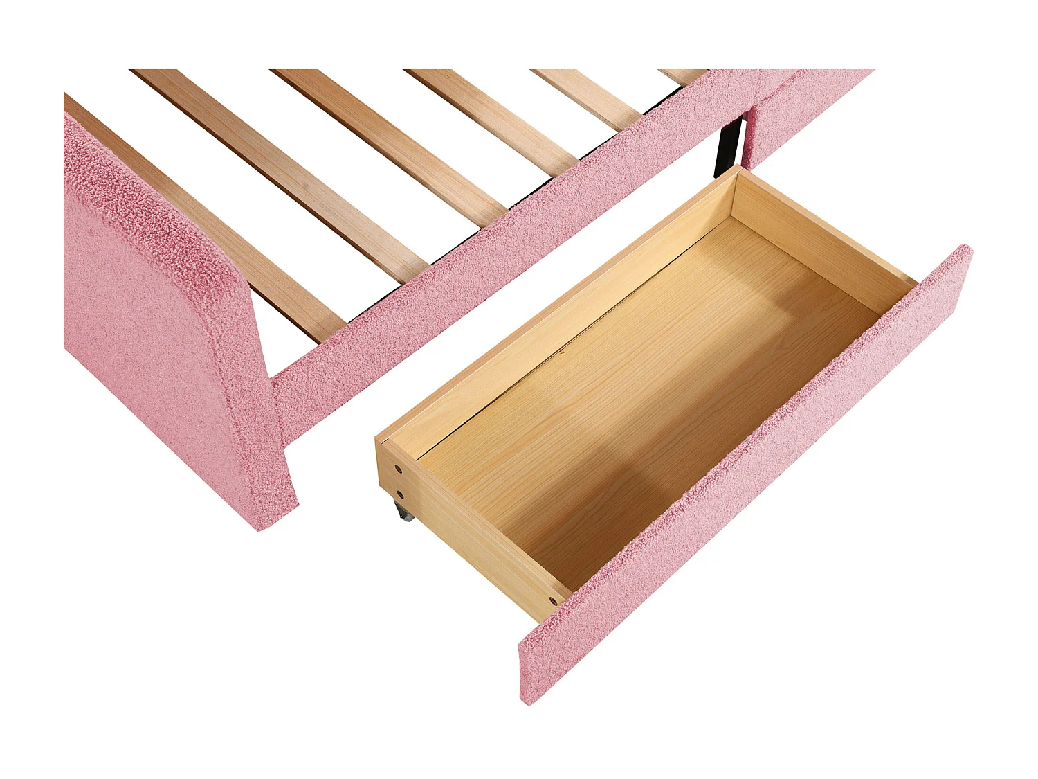 Cama Infantil 90x200 Cm, Sofá Cama Com 2 Gavetas, Rosa, Multifuncional Com Encosto E Braços