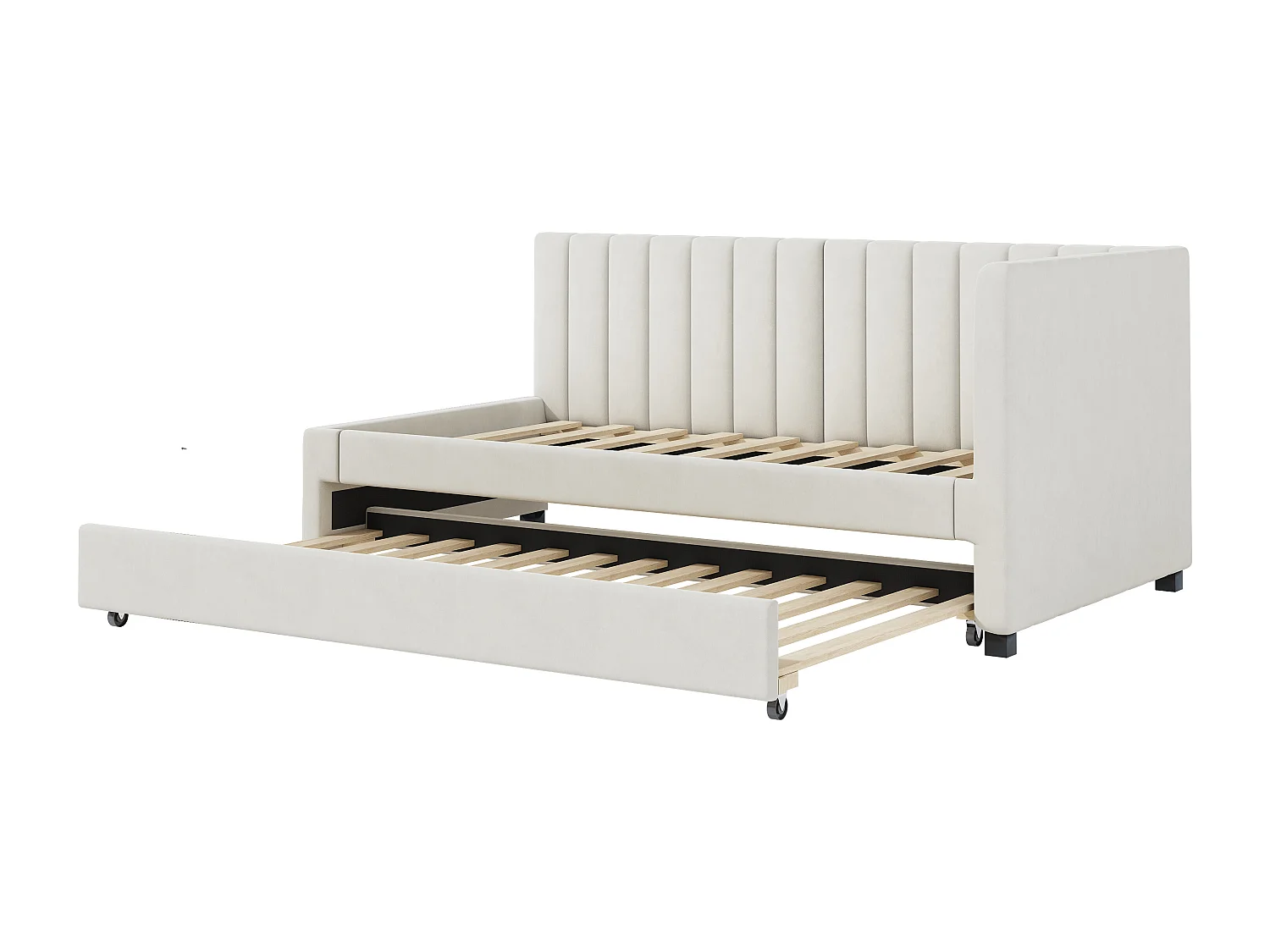 Lit Rembourré 90x200cm,canapé-lit Extensible, Lit Multifonction Avec Sommier à Lattes, Velours Beige