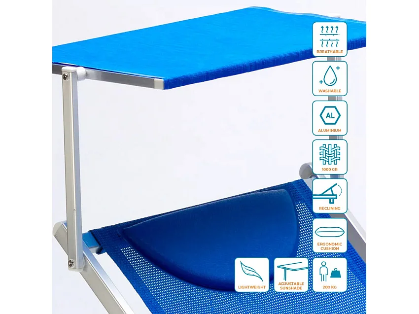 Lettino prendisole professionale da spiaggia robusto alluminio Phuket