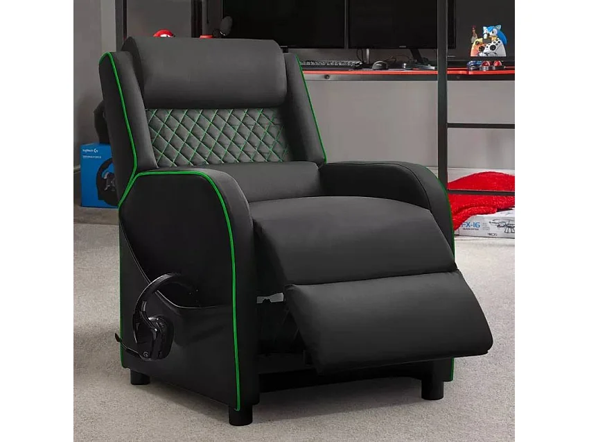Silla Gaming reclinable con reposapies en polipiel Challenge - Verde oscuro